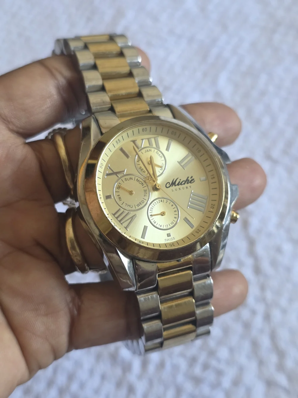 Miche Two-Tone Gold and Silver Men's Bracelet Watch Need Battery